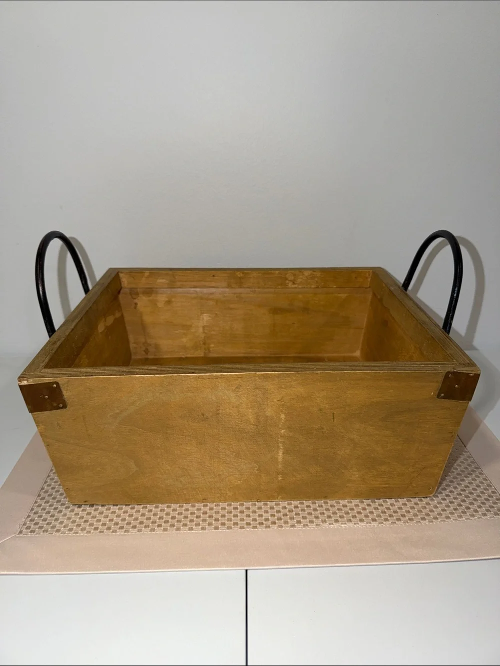 Handmade Vintage Wooden Caddy Metal Handles Painted Grapes Front